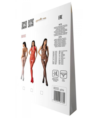 Бодістокінг з плетінням на животику Passion BS100 One Size, white, декоративний шов, з доступом - Фото №7
