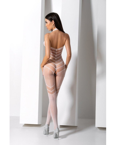 Бодістокінг з плетінням на животику Passion BS100 One Size, white, декоративний шов, з доступом - Фото №9