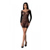 Полупрозрачное мини-платье Passion BS101 One Size, black, рукава-митенки - Фото №1