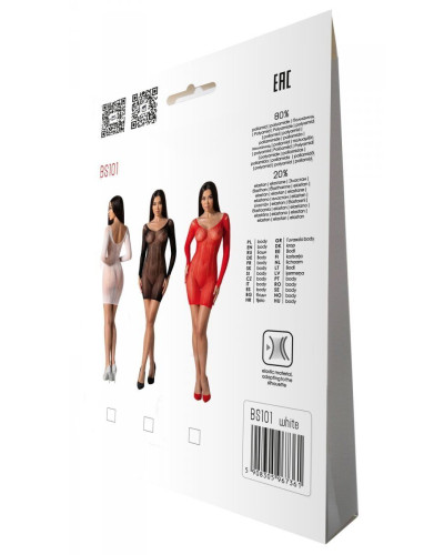 Напівпрозора мінісукня Passion BS101 One Size, white, рукава-мітенки - Фото №7
