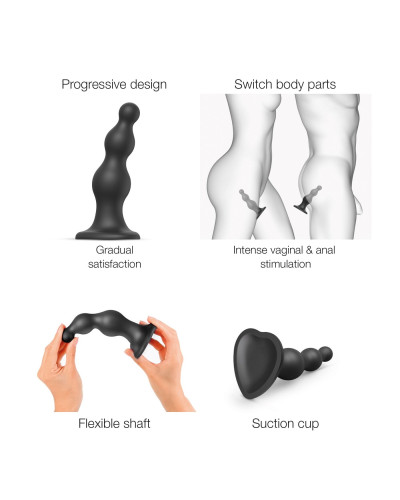 Насадка для страпона Strap-On-Me Dildo Plug Beads Black XL - Фото №3