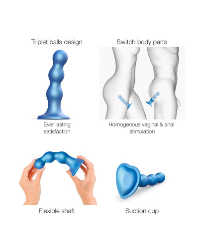 Насадка для страпона Strap-On-Me Dildo Plug Balls Blue Metallic L - Фото №3