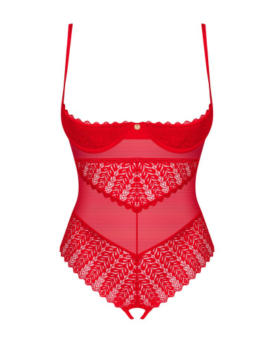 Боди с доступом Obsessive Ingridia crotchless teddy M/L, красное, открытая грудь - Фото №3