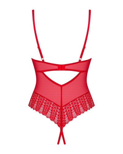 Боди с доступом Obsessive Ingridia crotchless teddy M/L, красное, открытая грудь - Фото №4