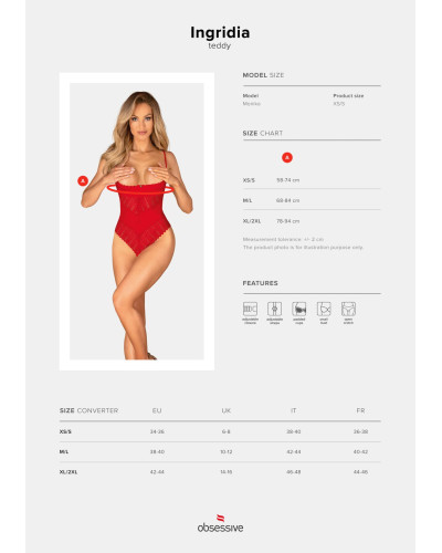 Боди с доступом Obsessive Ingridia crotchless teddy M/L, красное, открытая грудь - Фото №5