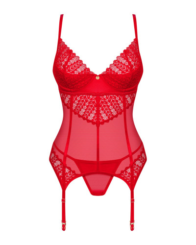 Комплект корсет та стрінги Obsessive Ingridia corset & thong XS/S, червоний - Фото №3