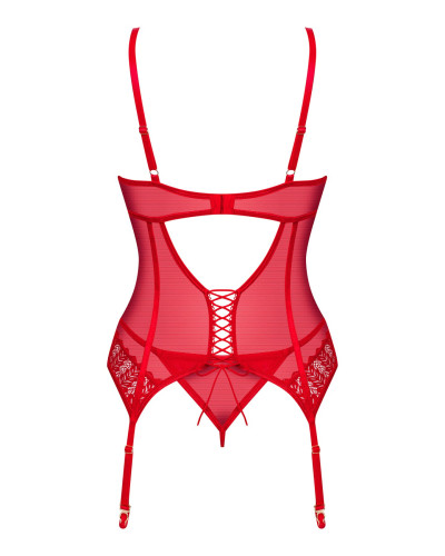 Комплект корсет та стрінги Obsessive Ingridia corset & thong XS/S, червоний - Фото №4