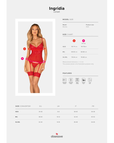 Комплект корсет та стрінги Obsessive Ingridia corset & thong XS/S, червоний - Фото №5