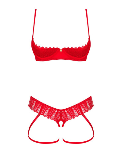 Комплект Obsessive Ingridia 2-pcs crotchless set XL/2XL, красный, с доступом, открытая грудь - Фото №3