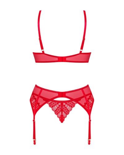 Комплект Obsessive Ingridia 3-pcs set XL/2XL, червоний, бюстгальтер, стрінги, пояс - Фото №4