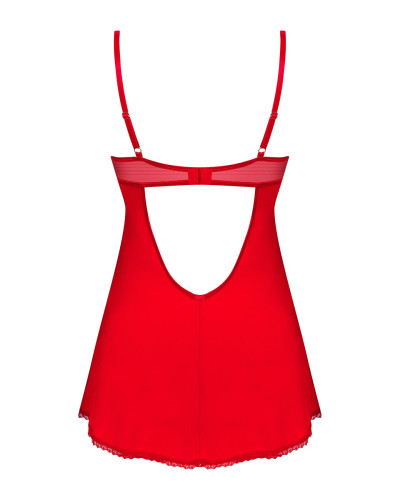Пеньюар Obsessive Ingridia chemise & thong XS/S, красный, сорочка, стринги - Фото №4
