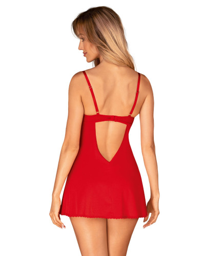 Пеньюар Obsessive Ingridia chemise & thong XL/2XL, красный, сорочка, стринги - Фото №2