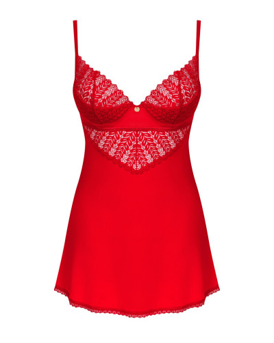Пеньюар Obsessive Ingridia chemise & thong XL/2XL, красный, сорочка, стринги - Фото №3