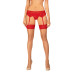 Чулки Obsessive Ingridia stockings XL/2XL, бежевые с красной резинкой - Фото №1