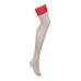 Чулки Obsessive Ingridia stockings XL/2XL, бежевые с красной резинкой - Фото №3