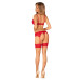 Чулки Obsessive Ingridia stockings XL/2XL, бежевые с красной резинкой - Фото №5
