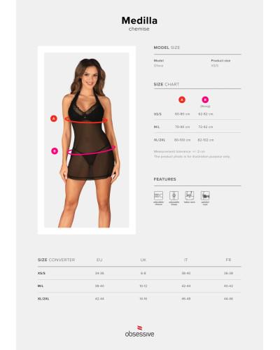Пеньюар Obsessive Medilla chemise & thong XS/S - Фото №5