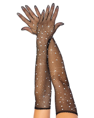 Довгі сітчасті рукавички Leg Avenue Rhinestone opera length gloves, з камінням, One Size - Фото №1