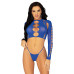 Комплект Leg Avenue Long sleeve crop top & string Royal Blue One Size, топ, стрінги - Фото №1