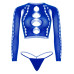 Комплект Leg Avenue Long sleeve crop top & string Royal Blue One Size, топ, стрінги - Фото №3