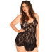 Сорочка бебі-дол Leg Avenue Rose Lace Flair Chemise Black, Queen Size - Фото №1