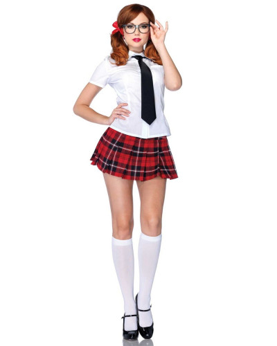 Еротичний костюм школярки Leg Avenue Private School Sweetie L, сорочка, спідниця, краватка, оправа - Фото №2