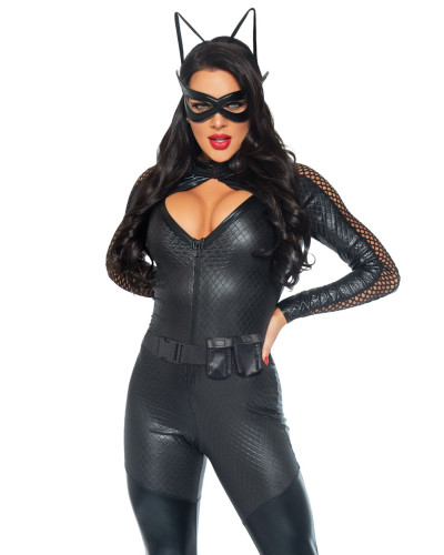 Эротический костюм супергероя-кошечки Leg Avenue Wicked Kitty M, комбинезон, пояс, маска, ушки - Фото №1