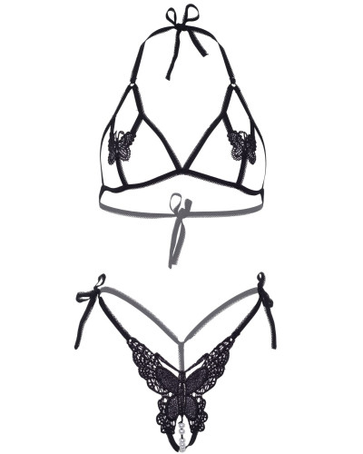 Еротичний комплект з відкритою чашкою Leg Avenue Open cup bra and pearl panty One Size Black - Фото №3