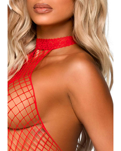 Еротичний сітчастий бодістокінг Leg Avenue Racer neck bodystocking Red - Фото №3