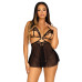 Сорочка беби-долл с открытыми чашками Leg Avenue Lace and mesh babydoll & panty Black S, стринги - Фото №1