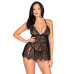 Сорочка бебі-дол Leg Avenue Floral lace babydoll & string Black S, стрінги - Фото №6
