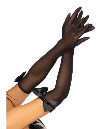 Довгі рукавички з бантом Leg Avenue Opera length bow top gloves Black, напівпрозорі - Фото №1