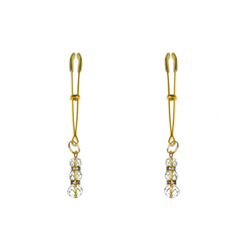 Тонкі затискачі для сосків з підвіскою Feral Feelings - Thin nipple clamps, золото/прозорий