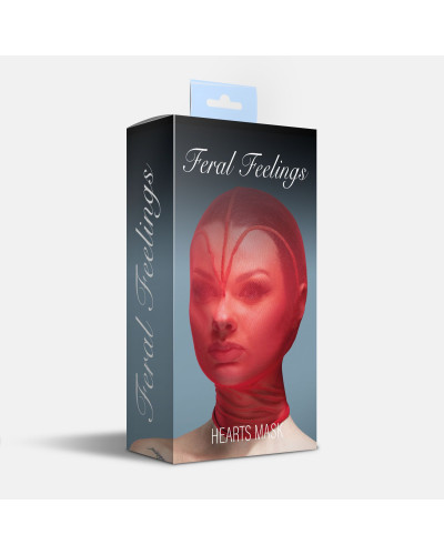 Маска серце сітка із повністю закритим обличчям Feral Feelings - Hearts Mask Red/Red - Фото №2