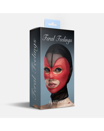 Маска серце сітка з відкритим ротом та очима Feral Feelings - Hearts Mask Black/Red - Фото №2