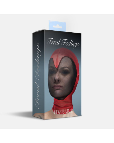 Маска серце сітка із повністю закритим обличчям Feral Feelings - Hearts Mask Red/Black - Фото №2