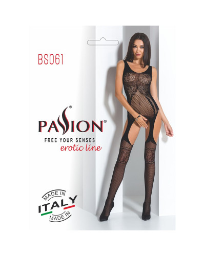 Бодістокінг Passion BS061 black, комбінезон, імітація панчіх - Фото №7
