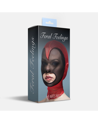 Маска серце сітка з відкритим ротом Feral Feelings - Hearts Mask Red/Black - Фото №2