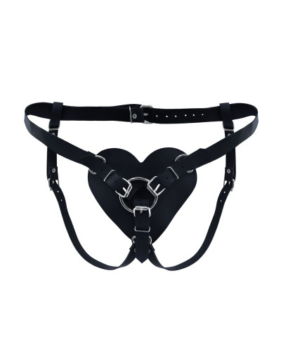Трусики Сердце для страпона из натуральной кожи Feral Feelings - Hearts Strap-on Belt Black - Фото №1