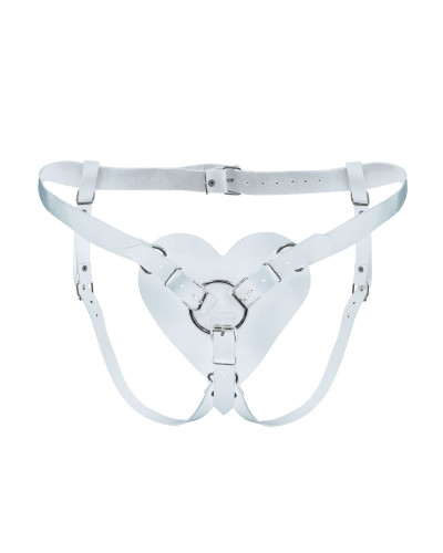Трусики Серце для страпону з натуральної шкіри Feral Feelings - Hearts Strap-on Belt White - Фото №1