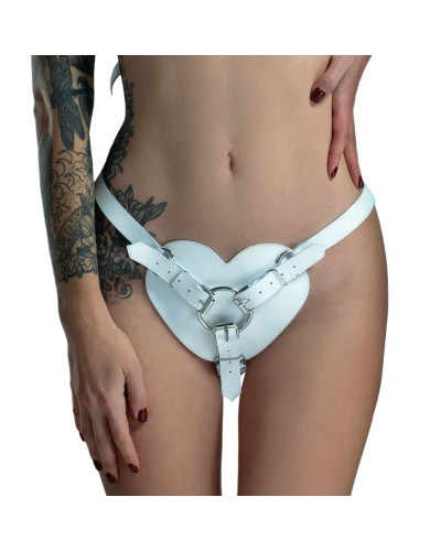 Трусики Серце для страпону з натуральної шкіри Feral Feelings - Hearts Strap-on Belt White - Фото №2