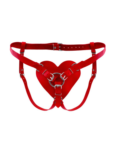 Трусики Серце для страпону з натуральної шкіри Feral Feelings - Hearts Strap-on Belt Red - Фото №1