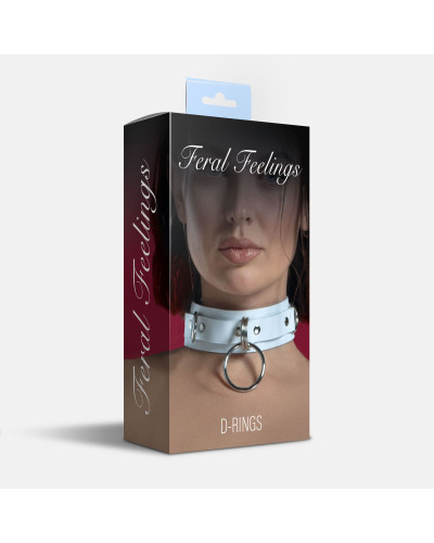 Нашийник для фіксації з натуральної шкіри Feral Feelings - D-Rings White - Фото №2