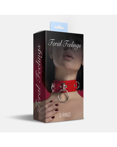 Нашийник для фіксації з натуральної шкіри Feral Feelings - D-Rings Red - Фото №2