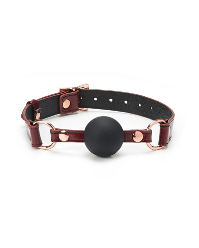 Силіконовий кляп Liebe Seele Wine Red Ball Gag, діаметр кульки 4,3 см, ремінь із натуральної шкіри - Фото №1