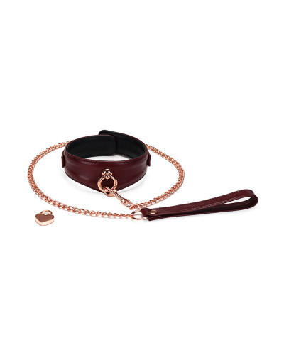 Шкіряний нашийник з повідцем Liebe Seele Wine Red Curved Collar, замок-сердечко - Фото №1
