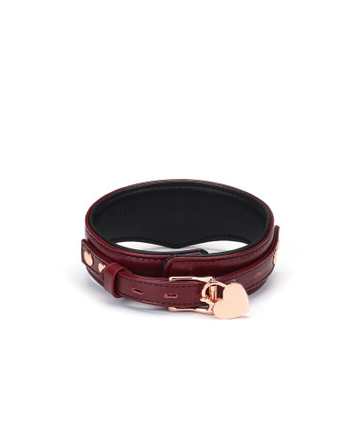 Шкіряний нашийник з повідцем Liebe Seele Wine Red Curved Collar, замок-сердечко - Фото №2