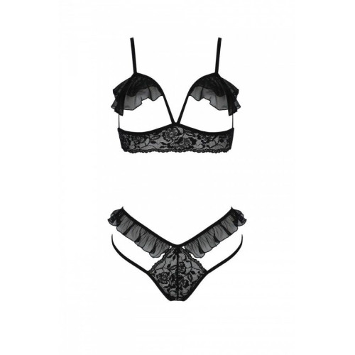 Еротичний комплект Passion DOLLY SET, L/XL, black, з відкритими чашками