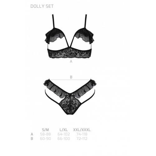 Эротический комплект Passion DOLLY SET, S/M, black, с открытыми чашками