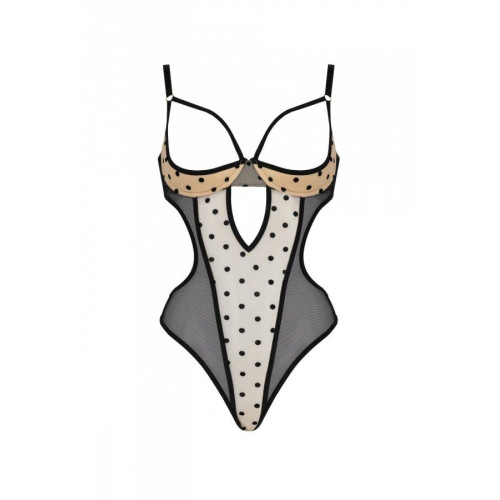 Еротичне боді Passion MARINA BODY, L/XL, beige, з відкритими чашками